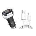 YSY-312 2 in 1 18W Portable QC3.0 Dual USB Car Charger + 1m 3A USB to Micro USB Data Cable Set(Black