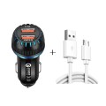 YSY-349 QC3.0 Dual USB Port Car Charger + 1m 3A USB to Micro USB Data Cable(Black)