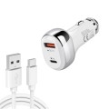 YSY-312PD QC3.0 18W USB + PD 20W USB-C / Type-C Car Charger with USB to USB-C / Type-C Data Cable(Wh