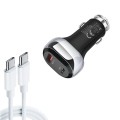 YSY-312PD QC3.0 18W USB + PD 20W USB-C / Type-C Car Charger with Type-C to Type-C Data Cable(Black)