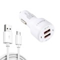 TE-092 36W Dual QC3.0 USB Fast Car Charger + USB to Micro USB Data Cable Set(White)