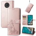 For Nokia G50 Four-leaf Clasp Embossed Leather Case with Lanyard & Card Slots & Wallet & Holder(Rose