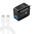 PD25W USB-C / Type-C + QC3.0 USB Dual Ports Fast Charger with USB-C to USB-C Data Cable, US Plug(Bla