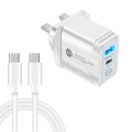 PD25W USB-C / Type-C + QC3.0 USB Dual Ports Fast Charger with USB-C to USB-C Data Cable, UK Plug(Whi