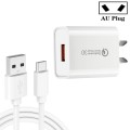 CA-25 QC3.0 USB 3A Fast Charger with 1m USB to Type-C Data Cable, AU Plug(White)