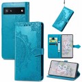 For Google Pixel 6a Mandala Flower Embossed Flip Leather Phone Case(Blue)