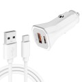 TE-P22 38W PD USB-C / Type-C + QC3. 0 USB Car Charger with 1m USB to USB-C / Type-C Data Cable(White