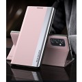 For Samsung Galaxy M23 5G Side Electroplated Adsorption Flip Leather Case(Pink)