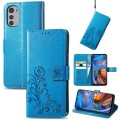 For Motorola Moto E32 Four-leaf Clasp Embossed Buckle Leather Phone Case(Blue)
