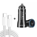 TE-P8 40W PD20W + PD20W Dual Port PD3.0 Car Charger with Type-c to Type-C Data Cable, Length: 1m(Bla