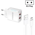 36W Dual Port QC3.0 USB Charger with 3A USB to Type-C Data Cable , EU Plug(White)