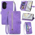 For Huawei Nova 10 Embossed Flower Zipper Leather Phone Case(Purple)