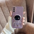 For Samsung Galaxy A52 4G/5G Plating Astronaut Holder Phone Case(Purple)