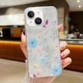 For iPhone 15 Fresh Small Floral Phone Case  Drop Glue Protective Cover(D05 Blue Floral)
