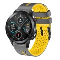 For Honor Magic Watch 2 46mm 22mm Perforated Two-Color Silicone Watch Band(Grey+Yellow)