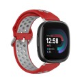 For Fitbit Versa 4 Two-Color Perforated Breathable Silicone Watch Band(Red+Grey)