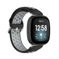 For Fitbit Versa 3 Two-Color Perforated Breathable Silicone Watch Band(Black+Grey)