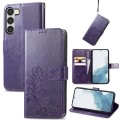 For Samsung Galaxy A14 5G Four-leaf Clasp Embossed Buckle Leather Phone Case(Purple)