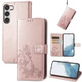 For Samsung Galaxy A34 5G Four-leaf Clasp Embossed Buckle Leather Phone Case(Rose Gold)