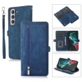 For Samsung Galaxy S22 5G Zipper Card Slot Buckle Wallet Leather Phone Case(Blue)