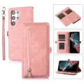 For Samsung Galaxy S22 Ultra 5G Zipper Card Slot Buckle Wallet Leather Phone Case(Pink)