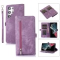 For Samsung Galaxy S22 Ultra 5G Zipper Card Slot Buckle Wallet Leather Phone Case(Purple)