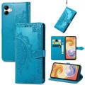 For Samsung Galaxy A04 Mandala Flower Embossed Leather Phone Case(Blue)