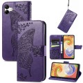 For Samsung Galaxy A04 Butterfly Love Flower Embossed Leather Phone Case(Purple)