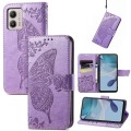 For Motorola Moto E13 Butterfly Love Flower Embossed Flip Leather Phone Case(Light Purple)