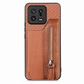 For Xiaomi 13 Carbon Fiber Flip Zipper Wallet Phone Case(Brown)
