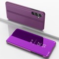 For Samsung Galaxy A04 / M13 5G Plated Mirror Horizontal Flip Leather Phone Case with Holder(Purple)