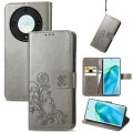 For Honor Magic5 Lite Four-leaf Clasp Embossed Buckle Leather Phone Case(Gray)