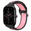 For Amazfit GTS 4 20mm Perforated Breathable Sports Silicone Watch Band(Black+Pink)