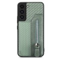 For Samsung Galaxy S22 5G Carbon Fiber Horizontal Flip Zipper Wallet Phone Case(Green)