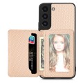 For Samsung Galaxy S22 5G Carbon Fiber Magnetic Card Wallet Bag Phone Case(Khaki)
