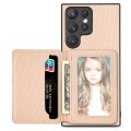 For Samsung Galaxy S22 Ultra 5G Carbon Fiber Magnetic Card Wallet Bag Phone Case(Khaki)