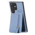 For Samsung Galaxy S22 Ultra 5G Carbon Fiber Vertical Flip Zipper Wallet Phone Case(Blue)