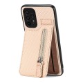 For Samsung Galaxy A13 4G Carbon Fiber Vertical Flip Zipper Wallet Phone Case(Khaki)