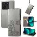 For Xiaomi 13T / 13T Pro Four-leaf Clasp Embossed Leather Phone Case(Gray)
