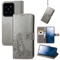 For Xiaomi 14 Four-leaf Clasp Embossed Leather Phone Case(Gray)