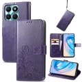 For Honor X6A Four-leaf Clasp Embossed Leather Phone Case(Purple)