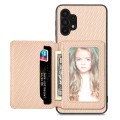 For Samsung Galaxy A32 5G Carbon Fiber Magnetic Card Wallet Bag Phone Case(Khaki)