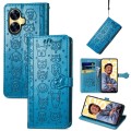 For Realme C55 Cat and Dog Embossed Phone Leather Phone Case(Blue)