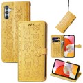 For Samsung Galaxy A14 4G Cat and Dog Embossed Phone Leather Phone Case(Yellow)