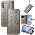 For Samsung Galaxy A34 5G Cat and Dog Embossed Phone Leather Phone Case(Gray)