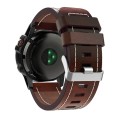 For Garmin Fenix 7X 26mm Sewing Leather Steel Buckle Watch Band(Red Brown)