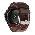 For Garmin Fenix 6X 26mm Sewing Leather Steel Buckle Watch Band(Red Brown)