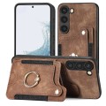 For Samsung Galaxy S23+ 5G Retro Skin-feel Ring Multi-card Wallet Phone Case(Brown)