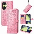For OnePlus Nord CE 3 Lite Cat and Dog Embossed Leather Phone Case(Pink)