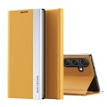 For Samsung Galaxy M14 Side Electroplated Adsorption Leather Phone Case(Yellow)